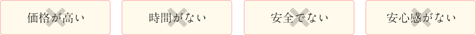 価格だ高い,時間がない,安全ではない,安心感がない